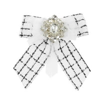 INSPIRE CHIC Women's Pre-Tied Neck Tie Ribbon Plaid Bowknot Brooch Pin with Rhinestone for Party