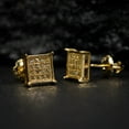 thumbnail image 4 of Mens Small 14K Yellow Gold Plated 925 Sterling Silver Canary Yellow 5A Cz Cubic Zirconia Hypoallergenic Square Flat Screen 7mm Iced Hip Hop Micro Pave Ice Out Stud Screw Back Earrings For Men, 4 of 6