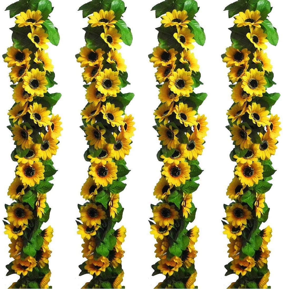 Xelparuc 4Pc 7.2ft/pc Artificial Sunflower Garland with 32pc Sunflower ...