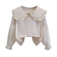 thumbnail image 2 of NAISIBABY Girls Long Sleeve Shirt 8 T, Ruffles Pearl Collar Buttons Cotton Kids Casual Formal Tops Beige(3-14T), 2 of 3
