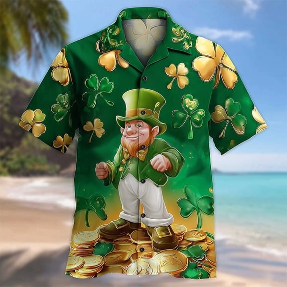 Men's Shirt Casual Short Sleeve Printed Button Down Summer Floral Beach Dress St. Patrick's Day Shirts for Men,Irish Printed Green Button Down Short Sleeves Shirts (Green,2XL)