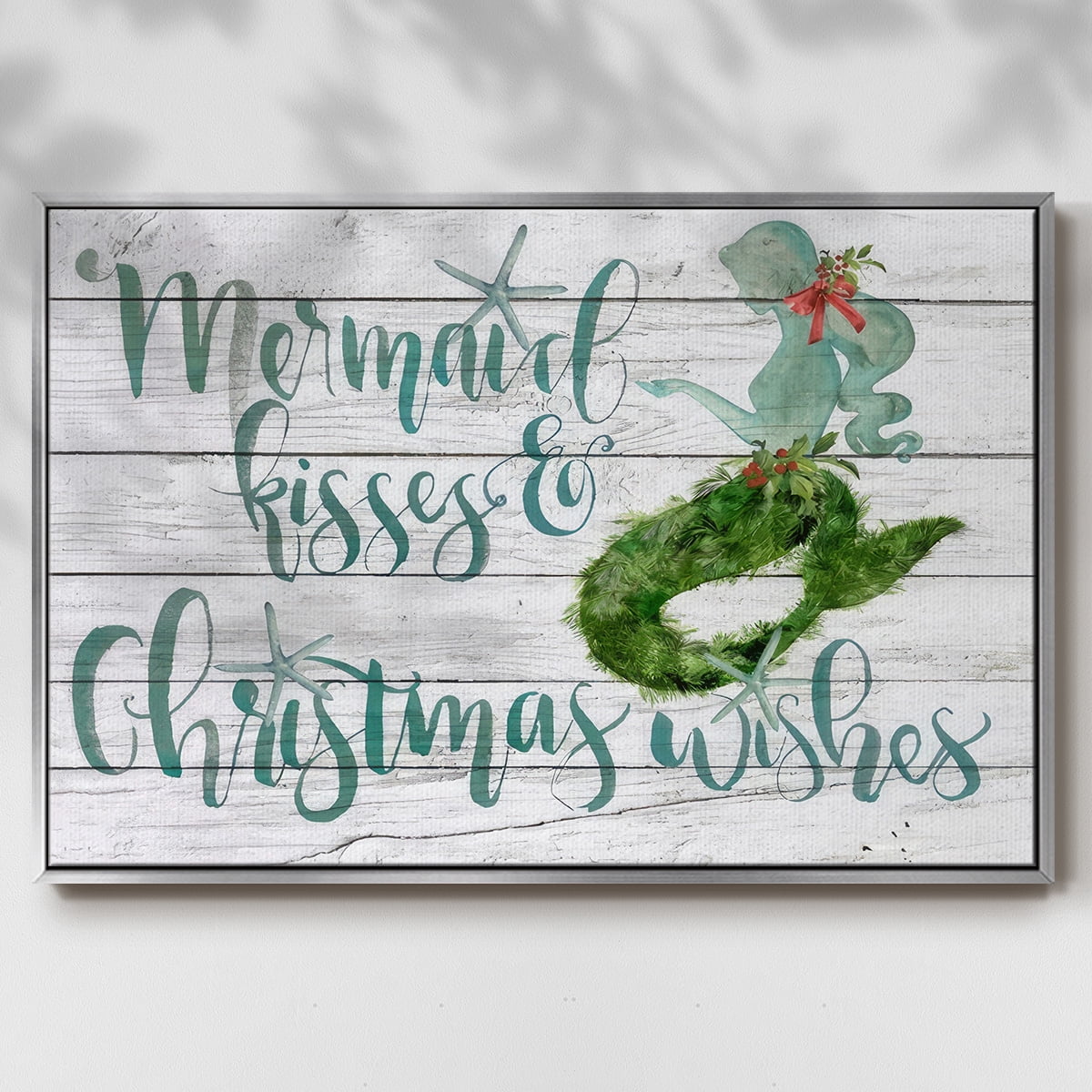 Tis the Seasun Collection A - Framed Gallery Wrapped Holiday Canvas - 17 x 25 - Silver Frame