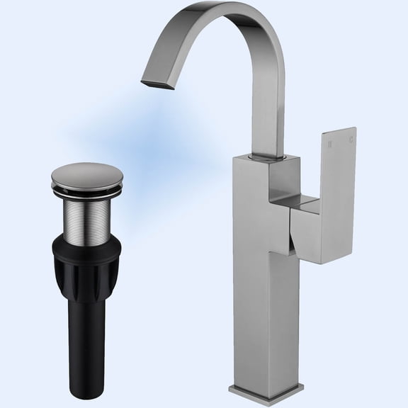 Brushed Nickel Single Handle Tall Bathroom Faucet，Vessel Sink Faucet Waterfall Bathroom Faucet Single Hole Lavatory Vanity Tap Single Hole Bar Sink Faucet with Pop Up Drain and Supply Lines