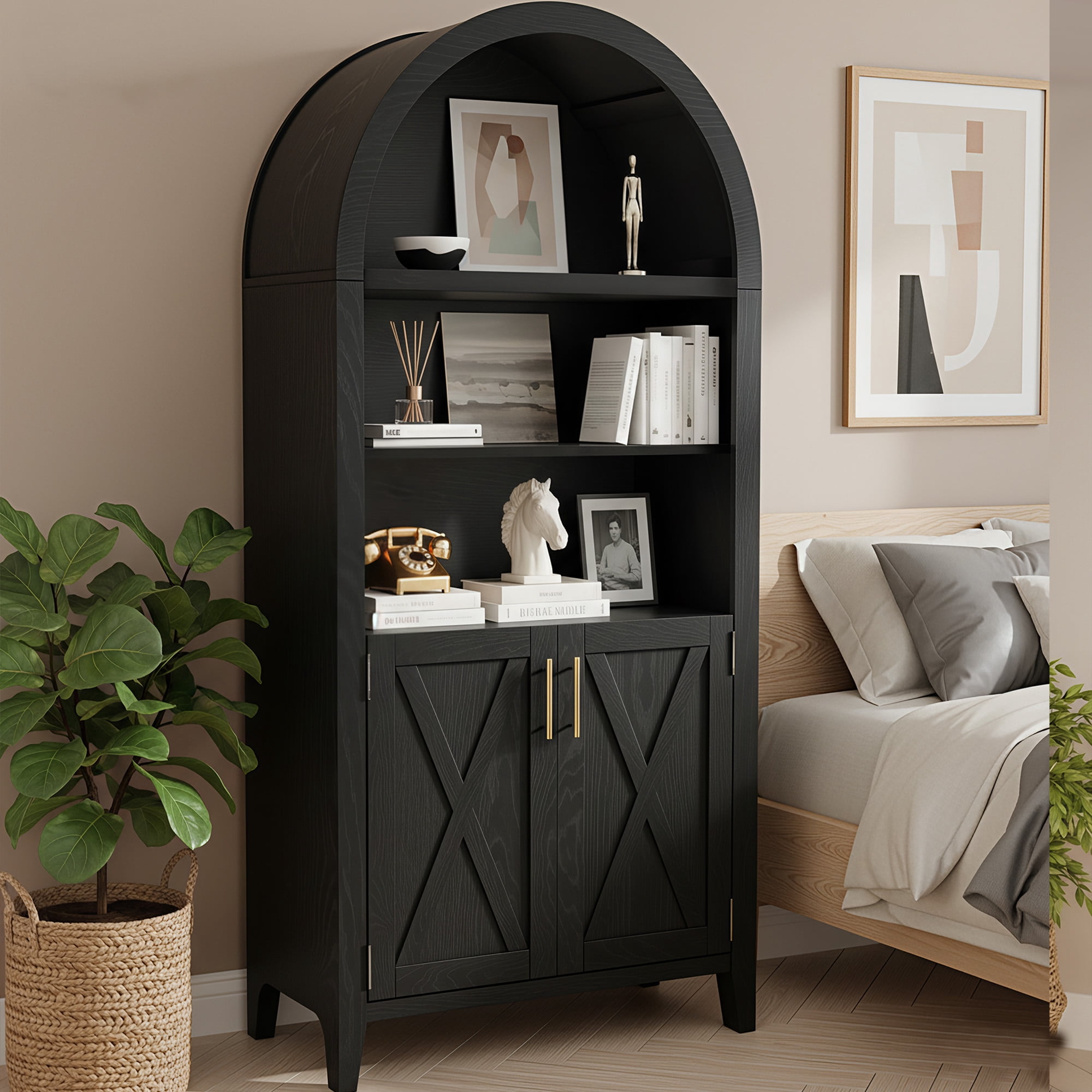 MAYEERTY Arch Accent Cabinet, Elegant Display Cabinet for Living Room & Entryway, 63" Black