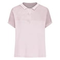 thumbnail image 4 of Short Sleeve Sweater for Women Button Collared Short Sleeve Shirts Striped Knit Fashion Casual Blouses Tops (L, Pink), 4 of 6