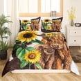 thumbnail image 3 of Highland Cattle Queen Duvet Cover Brown Cow Print Bedding Cowhide Sunflower Bed Sets Western Farmhouse Theme Comforter Cover Cow Fur Print Bull Wildlife Quilt Cover Bedroom Decor, 3 of 6