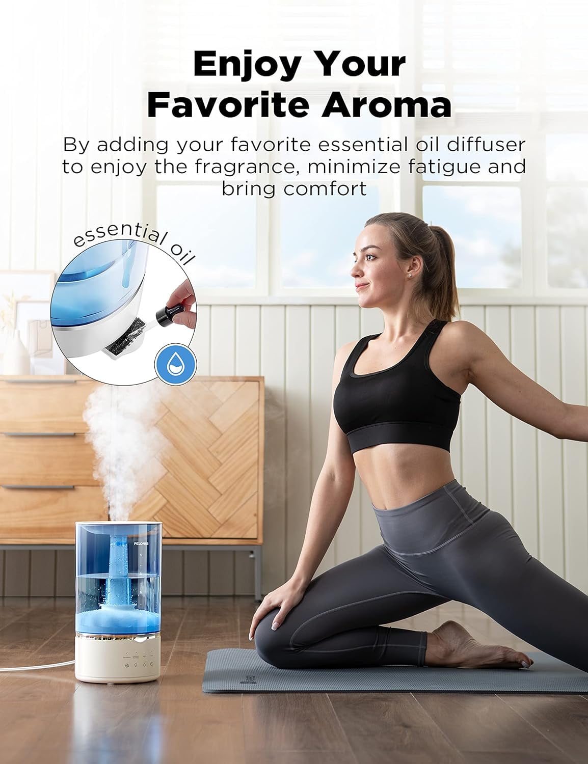 Pelonis Warm and Cool Mist Humidifiers for Bedroom Large Room Home and Baby | Ultrasonic Cool and Warm Mist Humidifier for Plants | Essential Oil Diffuser|4L Tank| Night Light| White