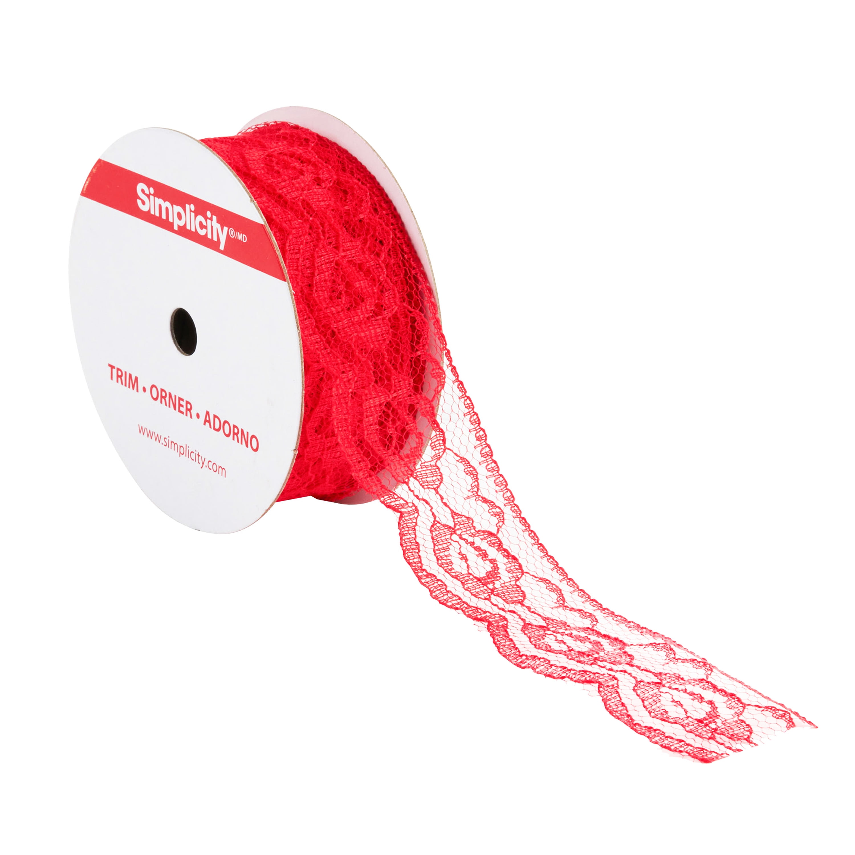 Simplicity Trim, Red 1 1/4 inch Rose Lace Trim Great for Apparel, Home Decorating, and Crafts, 3 Yards, 1 Each