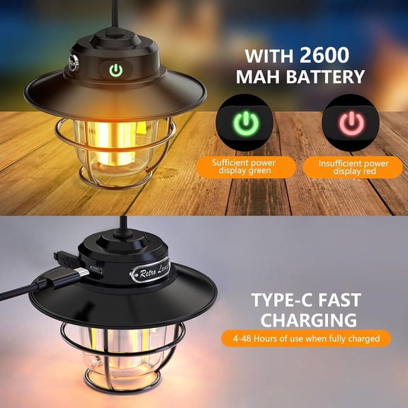Camping Lantern, Portable Camping Light, Rechargeable Lanterns 4 Light Modes(1300-6500K), Adjustable Brightness, Waterproof Tent Lantern LED Lanterns for Power Outages, Camping, Fishing