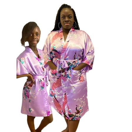 

Lavender Mommy and Me Robes Floral Satin Feel