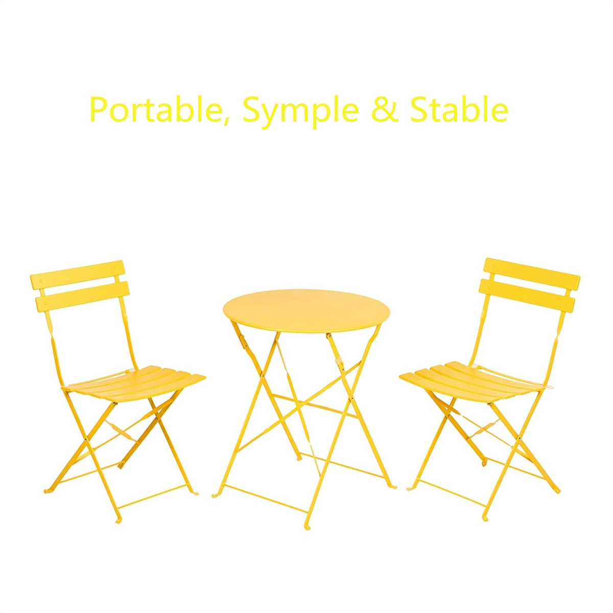 2 Person Bistro Set with 23.6" L Round Side Table & 2 Metal Chairs, 3 Pieces Retro Porch Furniture Set with Powder Coated Steel Frame for Outdoors, No Assembly Required, Yellow - image 4 of 5