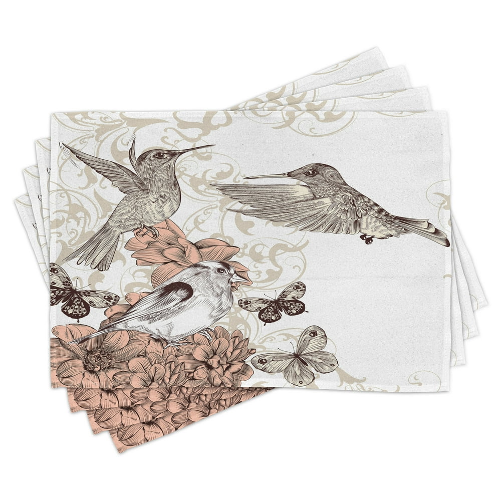 Hummingbird Placemats Set of 4 Vintage Style Artwork with Birds