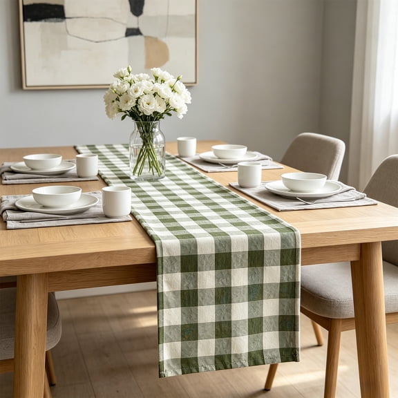 Checkered Cotton Linen Table Runner Farmhouse Style Dining Table Decor for Indoor Outdoor Use