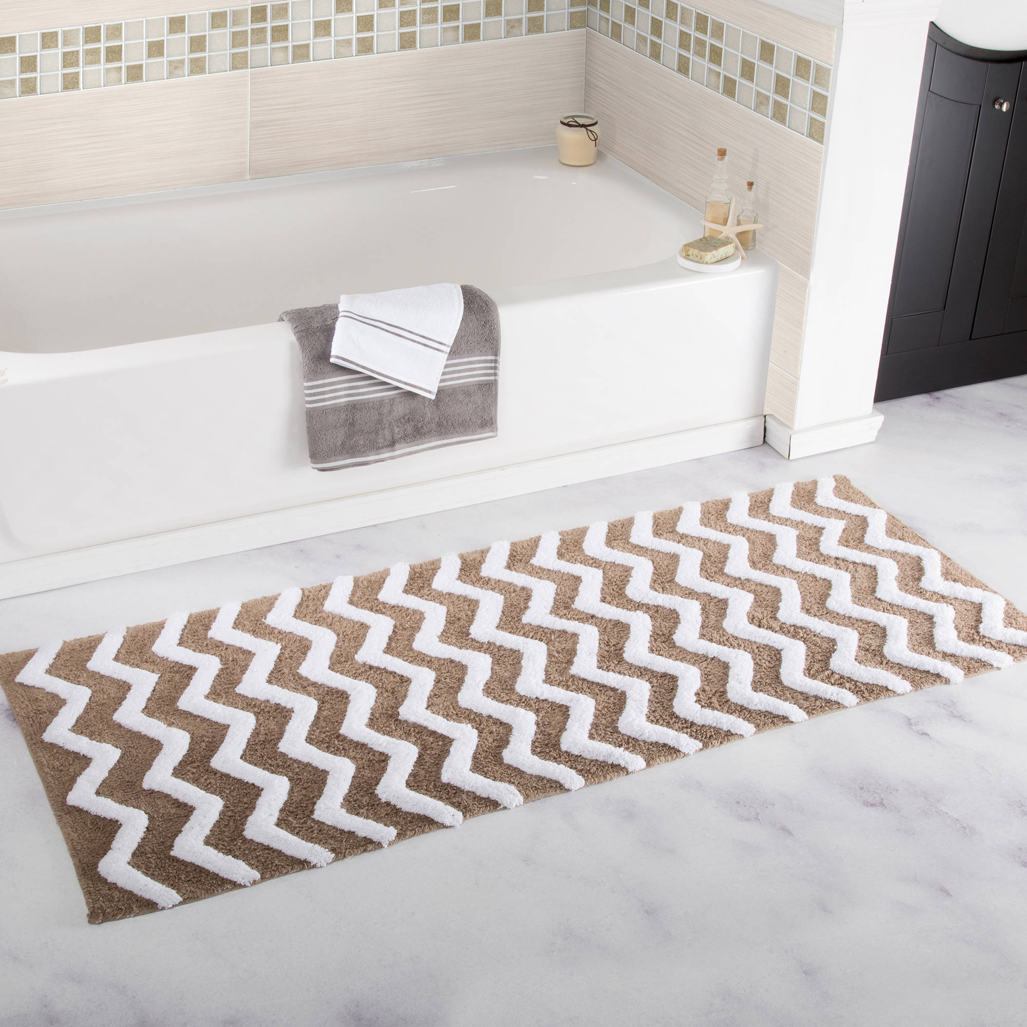 Somerset Home 100 Cotton Chevron Bathroom Mat, 24" x 60" Taupe