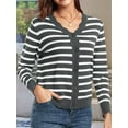 thumbnail image 6 of Women Cardigan Sweaters Long Sleeve Casual Light-Weight Button Down V-Neck Fall Sweater Grey Stripes XXL, 6 of 9