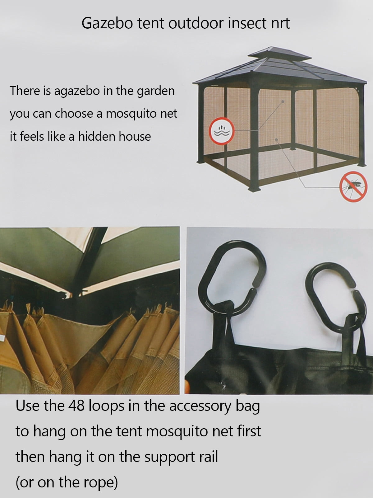 Universal Replacement Mosquito Netting, 10' x 10' Outdoor Canopy Net Screen 4-Panel Sidewall Curtain, with Zippers, Easy to Install, Fit for Most Gazebo 10x12 Canopy