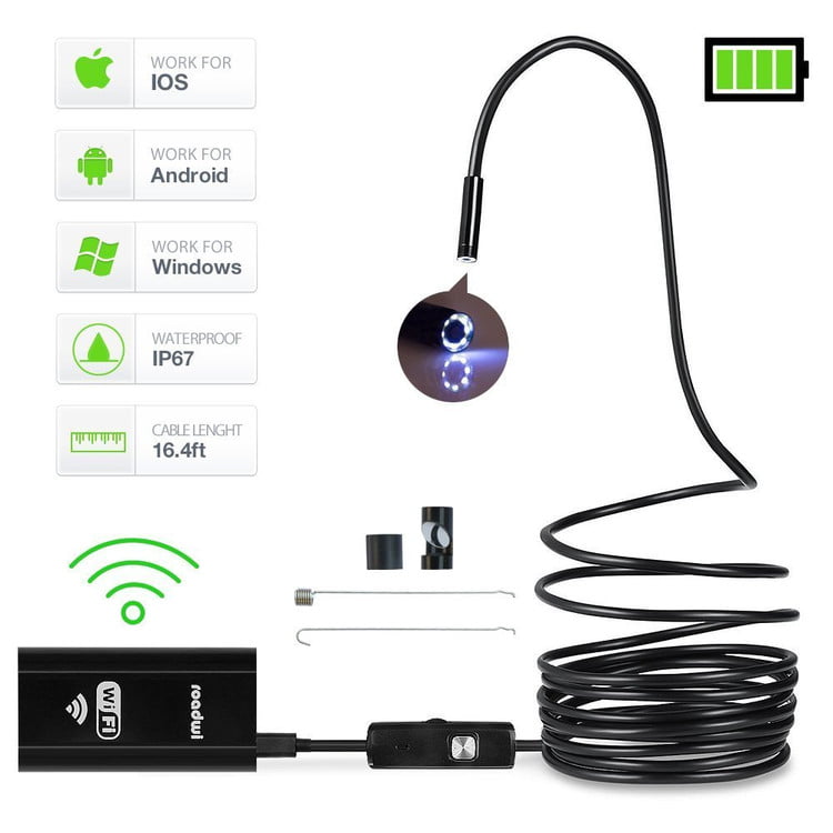 Wireless Borescope CSHope WiFi Endoscope 11.5FT 1200P HD Semi-Rigid Flexible Inspection Endoscope Camera with 2.0MP PC- IP68 Waterproof and 8mm Lens for iOS and Android Tablet