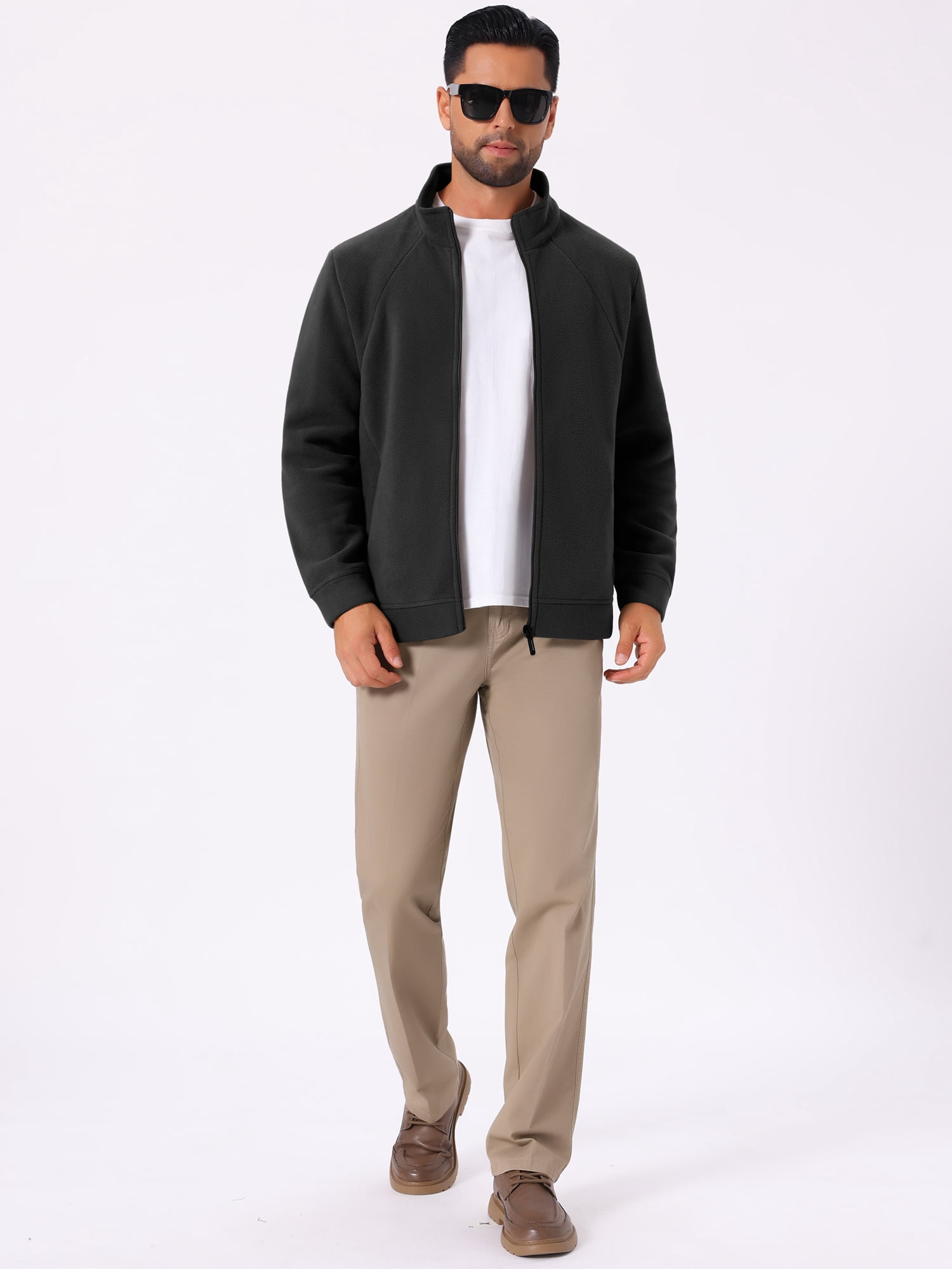 DARING DIVA Men's Winter Solid Stand Collar Zipper Soft Fleece Jacket M Black