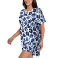 thumbnail image 3 of Womens Pajama Sets With Pocket, Blue ink flowers Lounge Sets Short Sleeve Sleepwear PJ Sets for Women, 3 of 6