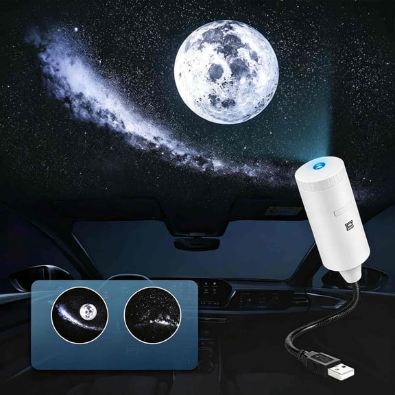 USB Galaxy Projector Night Light, 360°Rotation Night Light Star Projector with Romantic Atmosphere, Portable Mini Star Roof Lights for Car Bedroom Decor (White)
