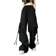 thumbnail image 1 of Fgnfyis 2025 Pantalon Cargo Femme Coupe Décontractée Ample Noir Taille Haute Fermeture Éclair Mince Cordon de Serrage avec Poches Ample Grande Taille Pantalon Parachute Cargo Femme Noir P, 1 of 4