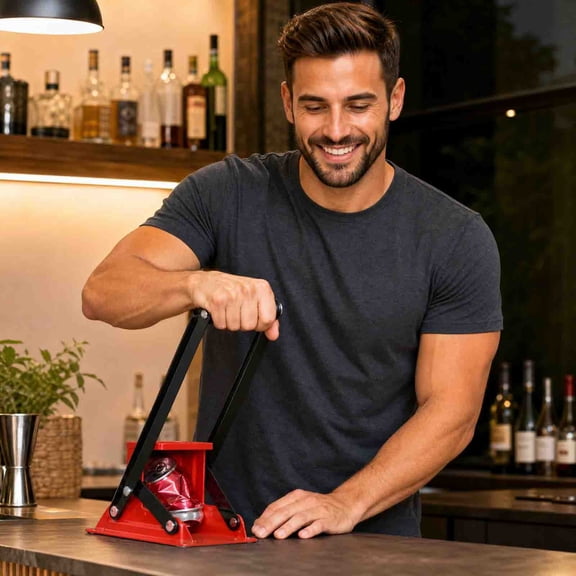 Can Crusher, Wall Mounted Compactor, Metal Recycling Tool Heavy Duty Manual Smasher with Bottle Opener for Home Garage Bar