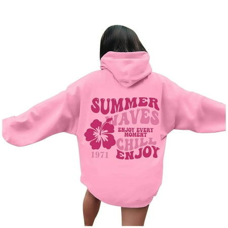 ADSSDQ Oversized Sweatshirts For Teen Girls 2024 pink palm puff hoodie Long Sleeve Letter Print Casual Graphic Hoodies Drawstring Pullover Pink 2XL