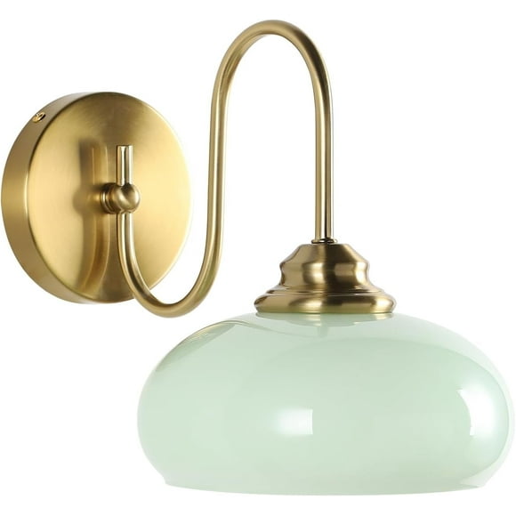 KCO Lighting Mid Century Modern Wall Sconce 1-Light Green Glass Wall Sconce Antique Brass Gold Wall Light Fixture Hallway Sconces Wall Lighting