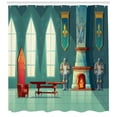 thumbnail image 3 of Fireplace Shower Curtain, Cartoon of Royal Castle Interior with King's Throne Knight Armors and Log Fire, Fabric Bathroom Set with Hooks, 69W X 84L Inches Extra Long, Multicolor, by Ambesonne, 3 of 3