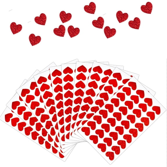 10 Sheets/600pcs Glitter Red Heart Sticker,Reusable Red Heart Stickers,Self-Adhesive Arts & Crafts Decorative Sticker Labels for Home,Office