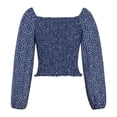 thumbnail image 5 of Chiffon Long Sleeve Tops for Women Stretch Square Neck Top Shirred Blouse Tops Square Neck Top Ruffle Hem Cropped Top, 5 of 6