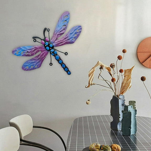 Metal Dragonfly Outdoor Wall Decor, Multicolor Hanging 3D Dragonfly Wall Art for Home, Bedroom, Garden, Indoor and Outdoor Decorations Violet