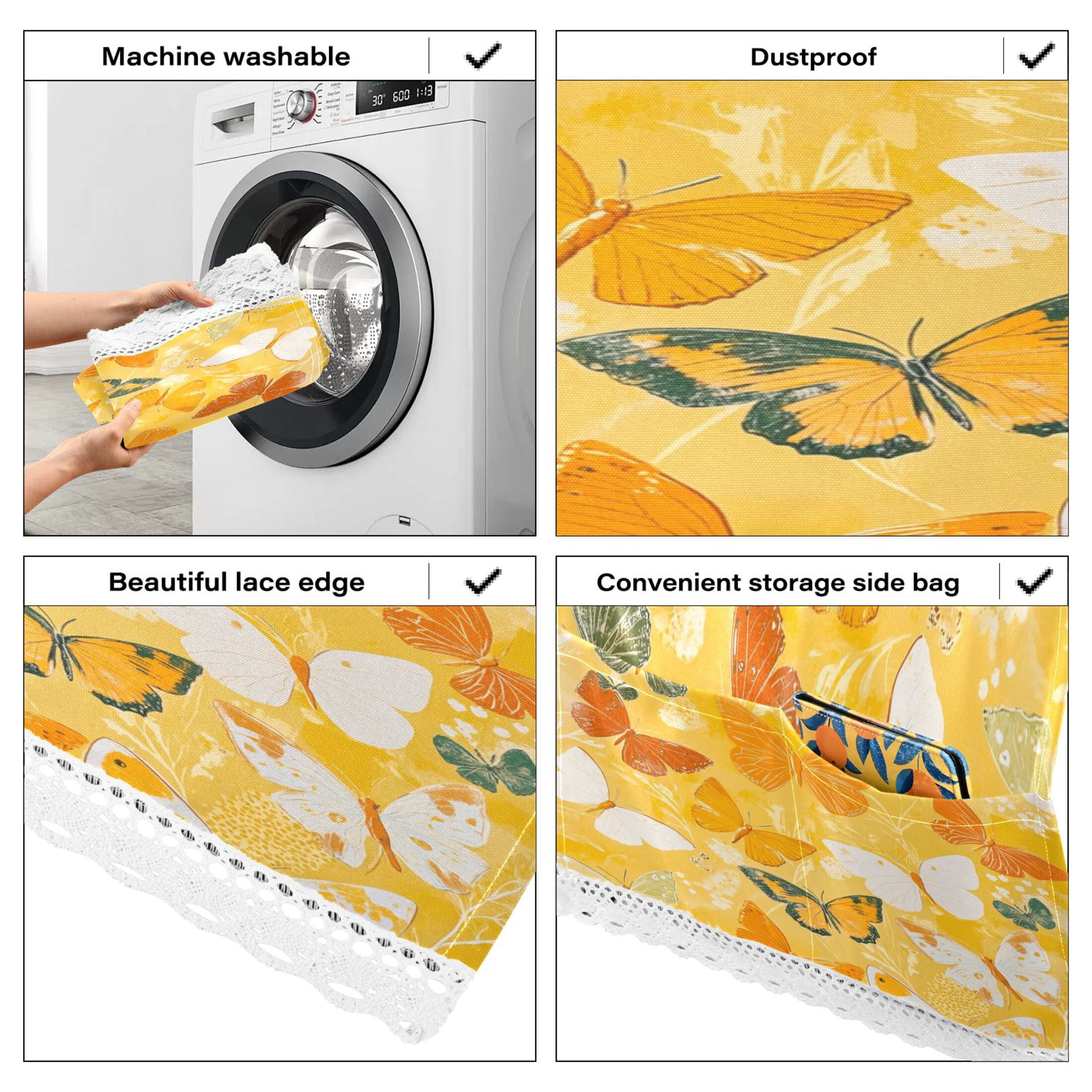 Orange ButterflyWasher and Dryer Covers Dust-Proof and Oil Resistant Fridge Cover with 4 Storage Pockets Washing Machine Top Cover for Laundry Kitchen Home 51.2 x 22 In