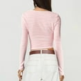 thumbnail image 6 of Women's Y2K Cropped Slim Fit U-Neck Long Sleeve Knit T-Shirt, Two Tone Striped Design Stretchy Comfortable Top for Casual Wear, Daily Outfits and Retro Fashion Style Pink M, 6 of 7