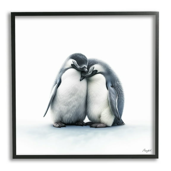 Stupell Industries Minimal Penguins Cuddling Animals & Insects Painting Black Framed Art Print Wall Art, 12 x 12