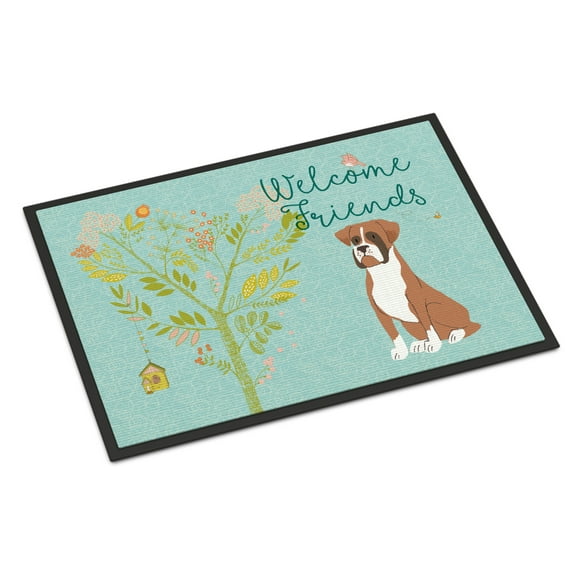 Welcome Friends Flashy Fawn Boxer Door Mat