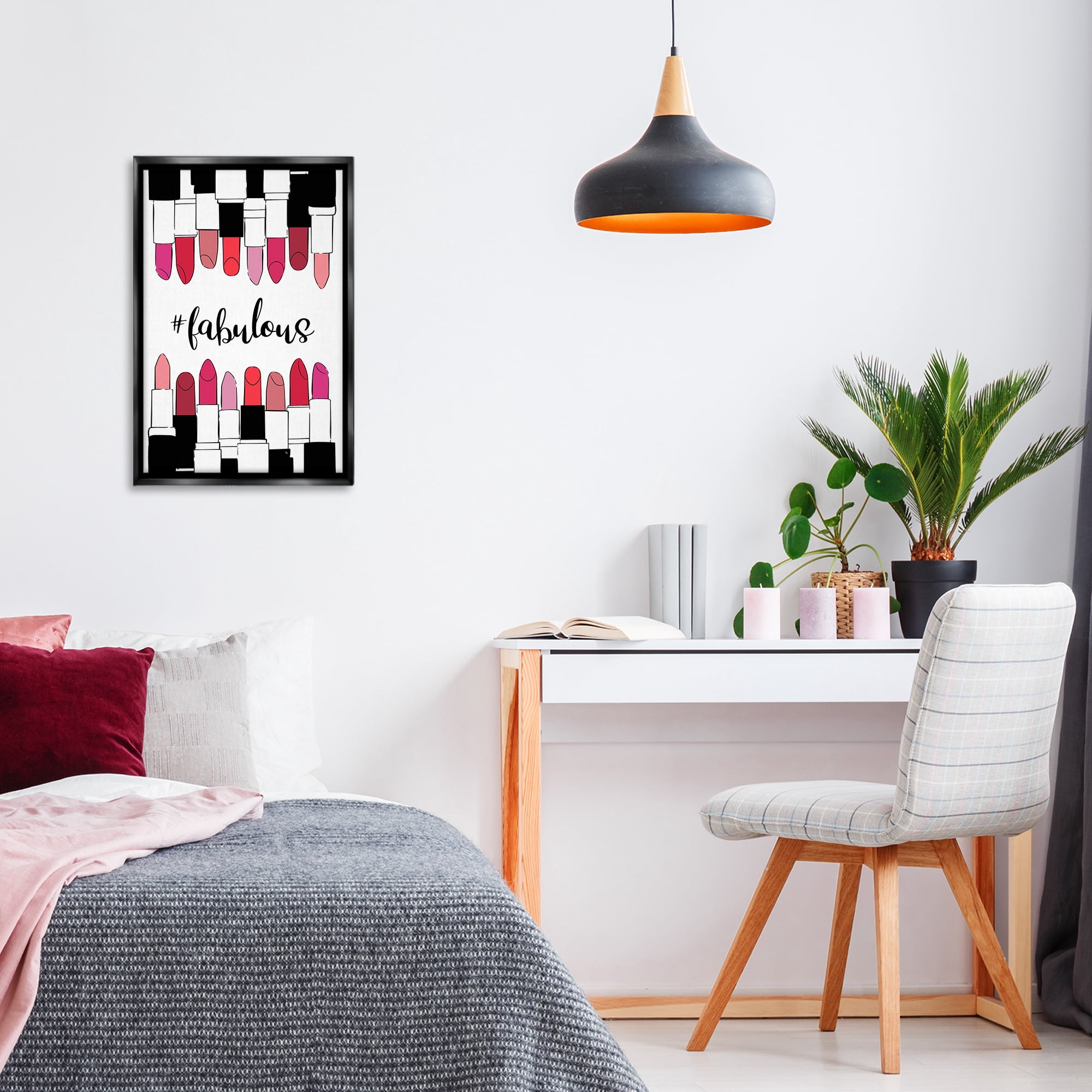 Stupell Industries Hashtag Fabulous Lipstick Beauty & Fashion Painting Black Floater Framed Art Print Wall Art, 17 x 25