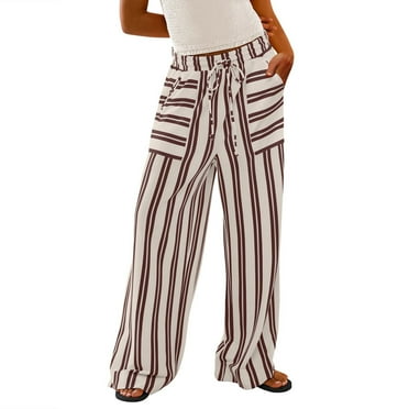 jjayotai Womens Wide Leg Striped Pants, High Waisted Drawstring Fall Y2k Lounge Trousers with Pockets Gray XXL
