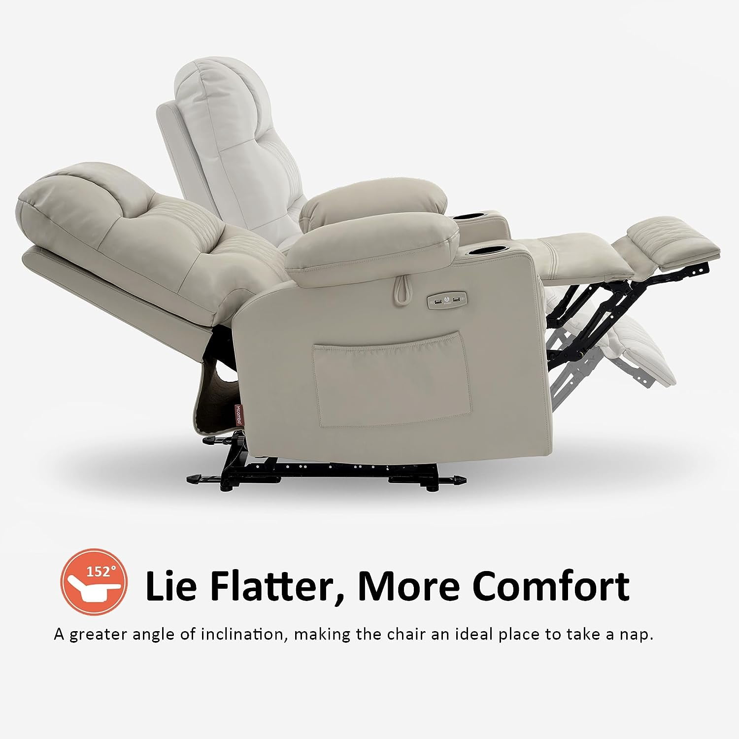 MCombo Power Recliner Faux Leather Living Room Electric Reclining Chair, No Lift, 621 (Light Grey)