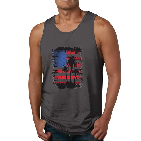Lilgiuy American Flag Print Summer Muscle Fitness Tank Tops Independence Day Sleeveless Crewneck Patriotic Pullover Shirt Festival Gifts(Dark Gray,L)