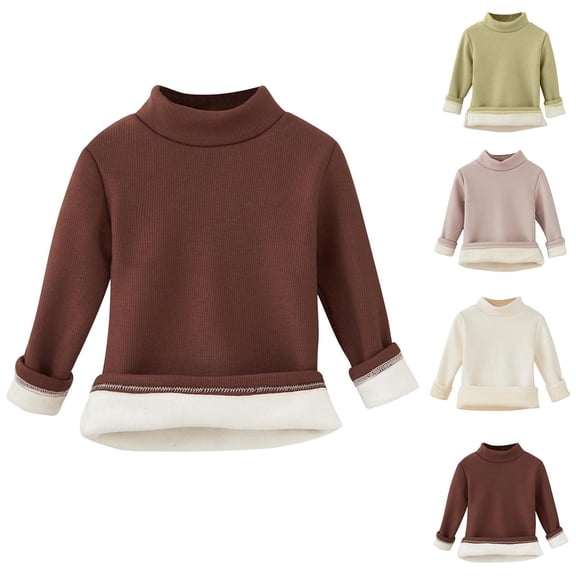 Tranfacy Kids Boys and Girls 9 Months to 8 Years Fall Winter Turtleneck Blouses and Shirts Solid Fleece Lined Thick Warm Tops