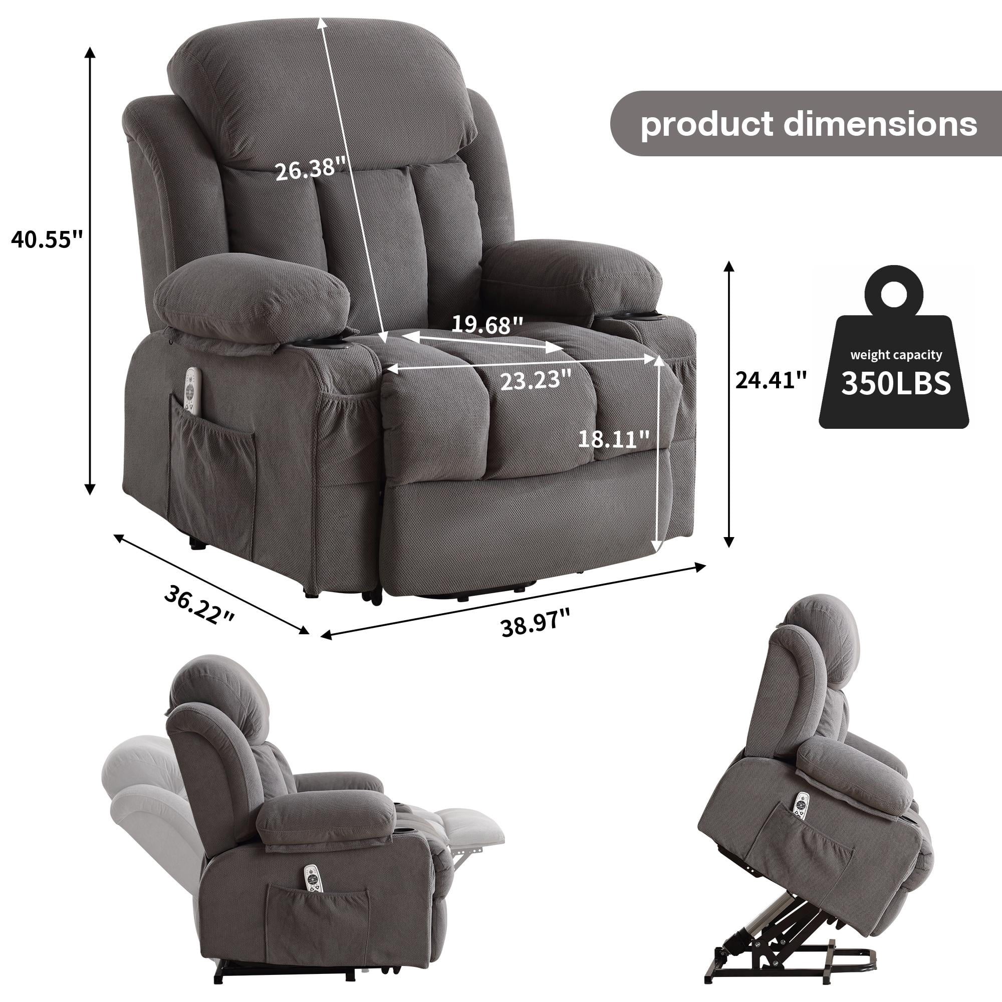 Power Lift Recliner Chairs with Massage and Heat, UHOMEPRO Electric Fabric Recliner Chair for Elderly, Living Room Furniture with USB Charge Port, 2 Cup Holders, and Side Pocket, Gray