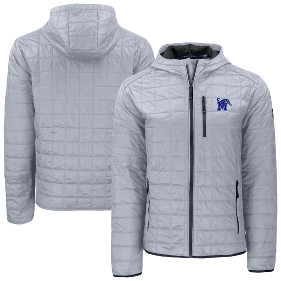 Men's-Cutter & Buck  Gray Memphis Tigers Rainier Eco PrimaLoft Hooded Full-Zip Jacket