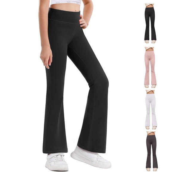 LYHaoo Girls High Waist Stretchy Yoga Pants Flared Casual Leggings for Kids School Outdoor Daily Wear(Black)