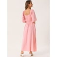 thumbnail image 5 of DARING DIVA Puff Half Sleeve Square Neck Smocked Flowy Maxi Dress S Pink, 5 of 7