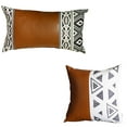 thumbnail image 2 of MIKE & Co. NEW YORK Bohemian Mixed Set of 2 Vegan Faux Leather Brown Geometric Throw Pillow Cover, 2 of 6