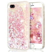 For iPhone 6 4.7" iPhone 6s 4.7" Pink Floating Hearts Liquid Waterfall Sparkle Glitter Quicksand Case