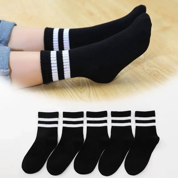 5 Pairs/ Lot Pure Colour Soft Breathable Cotton Kids School Socks Girls Boys Casual Grey Black White Sports Children's Socks black 9-12Years