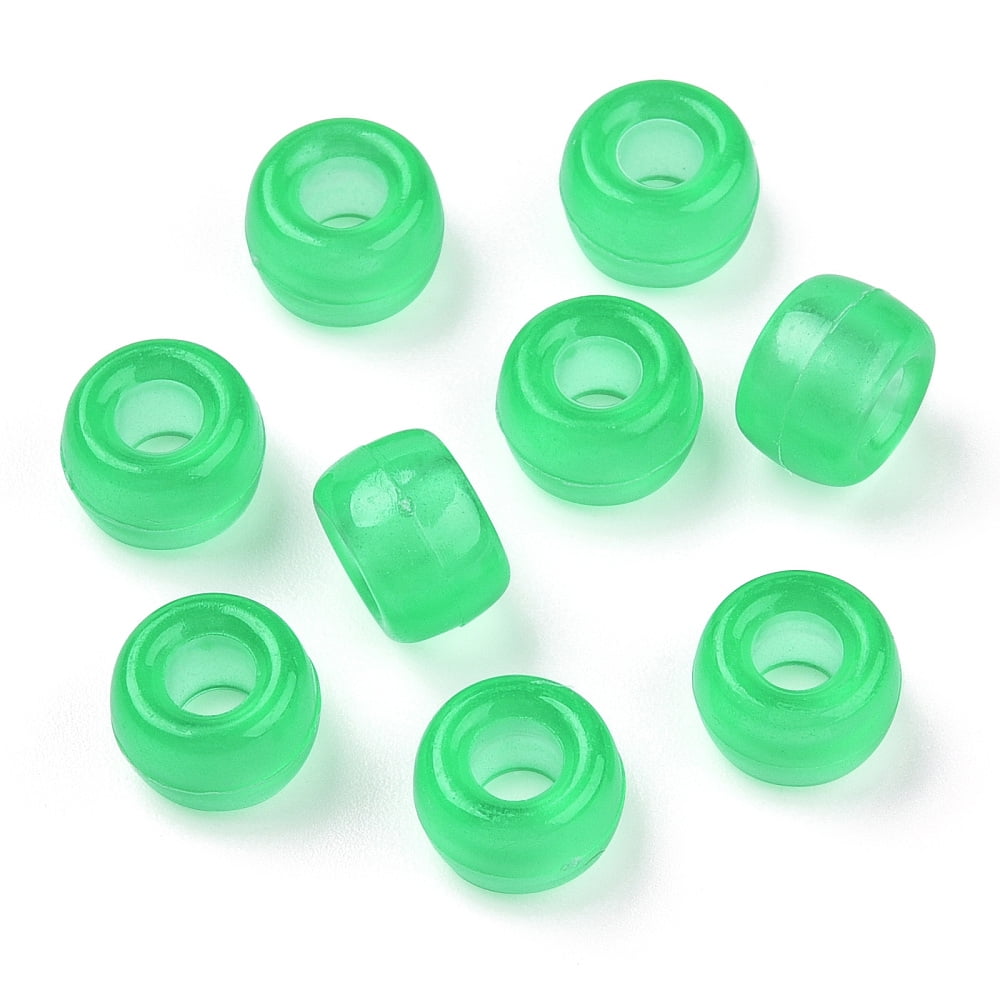 500 g Transparent & Luminous Plastic Beads Frosted Crow Beads Pony Beads Glow in the Dark Barrel Spring Green 9x6mm Hole: 3.8mm about