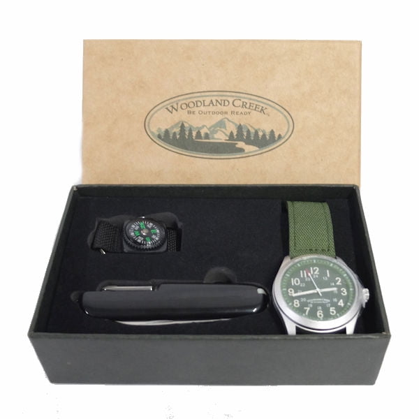 Woodland Creek Men's Watch, Pocket Knife and Compass, Gift Set